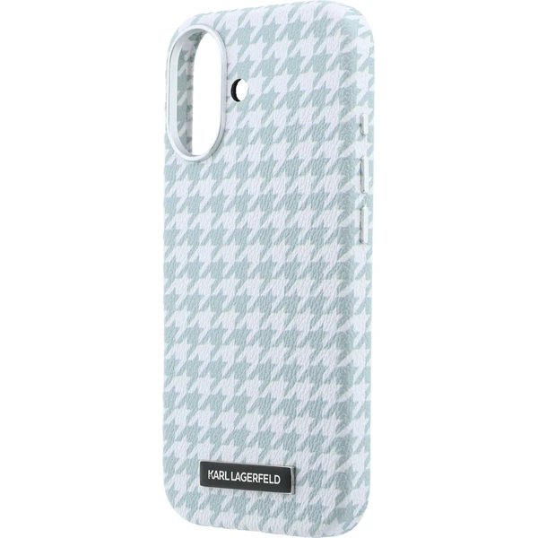 Karl Lagerfeld PU Houndstooth Resin Plate MagSafe kryt iPhone 17 modrý