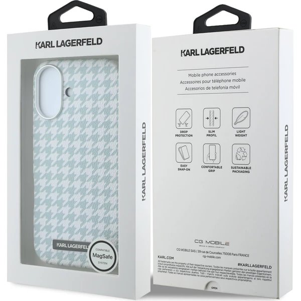 Karl Lagerfeld PU Houndstooth Resin Plate MagSafe kryt iPhone 17 modrý