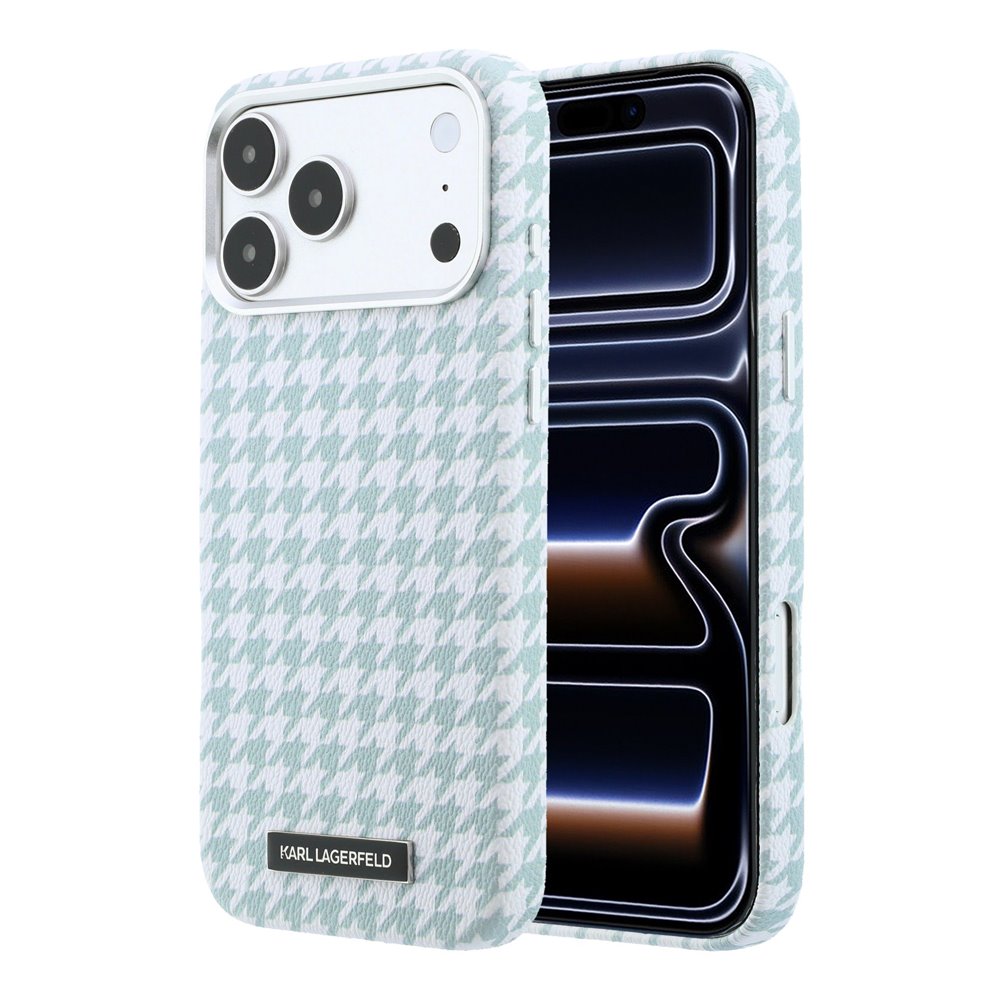 Karl Lagerfeld PU Houndstooth Resin Plate MagSafe kryt iPhone 17 Pro Max modrý