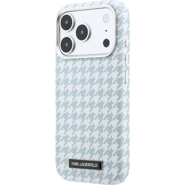 Karl Lagerfeld PU Houndstooth Resin Plate MagSafe kryt iPhone 17 Pro Max modrý
