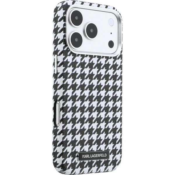 Karl Lagerfeld PU Houndstooth Resin Plate MagSafe kryt iPhone 17 Pro čierny