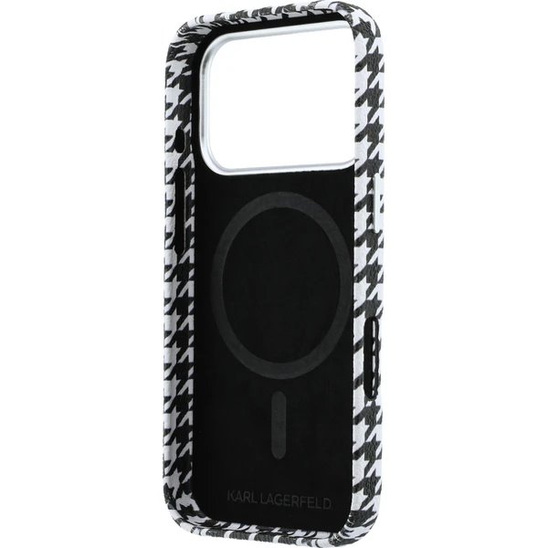 Karl Lagerfeld PU Houndstooth Resin Plate MagSafe kryt iPhone 17 Pro čierny