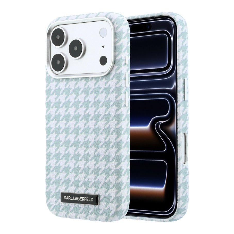 Karl Lagerfeld PU Houndstooth Resin Plate MagSafe kryt iPhone 17 Pro modrý