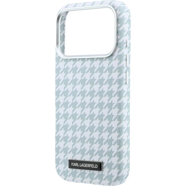 Karl Lagerfeld PU Houndstooth Resin Plate MagSafe kryt iPhone 17 Pro modrý