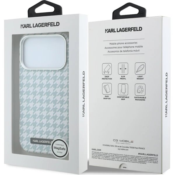Karl Lagerfeld PU Houndstooth Resin Plate MagSafe kryt iPhone 17 Pro modrý