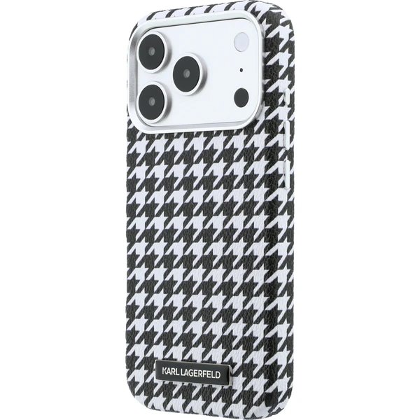 Karl Lagerfeld PU Houndstooth Resin Plate MagSafe kryt iPhone 17 Pro Max čierny