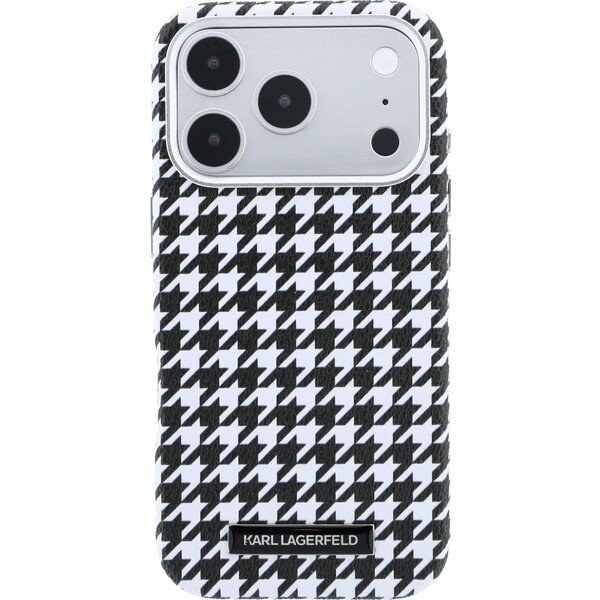 Karl Lagerfeld PU Houndstooth Resin Plate MagSafe kryt iPhone 17 Pro Max čierny