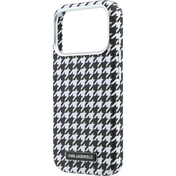 Karl Lagerfeld PU Houndstooth Resin Plate MagSafe kryt iPhone 17 Pro Max čierny