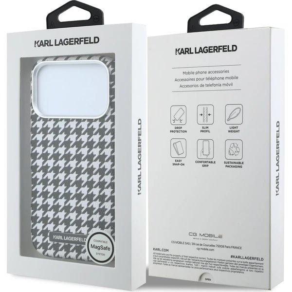 Karl Lagerfeld PU Houndstooth Resin Plate MagSafe kryt iPhone 17 Pro Max čierny