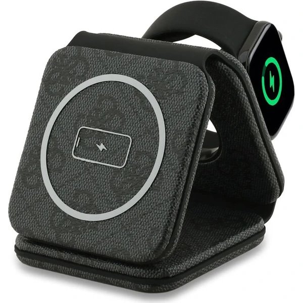 Guess PU 4G MagSafe Bezdrôtová Nabíjačka 3v1 čierna