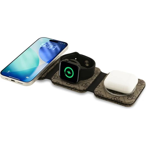 Guess PU 4G MagSafe Bezdrôtová Nabíjačka 3v1 hnedá