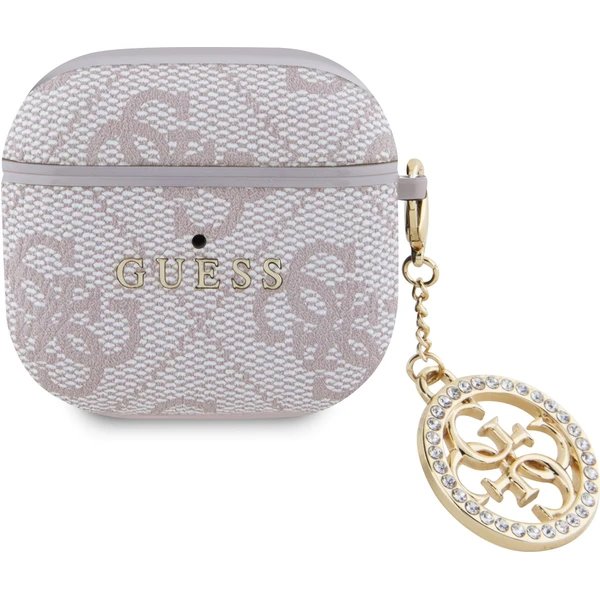 Guess 4G Script PC/PU Charm Púzdro pre AirPods 4 ružové