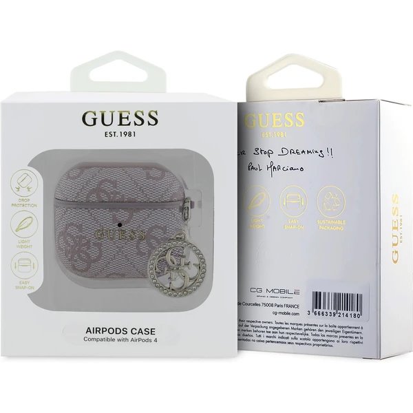 Guess 4G Script PC/PU Charm Púzdro pre AirPods 4 ružové
