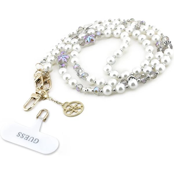 Guess Crossbody Popruh Pearl and 4G Charm bílý