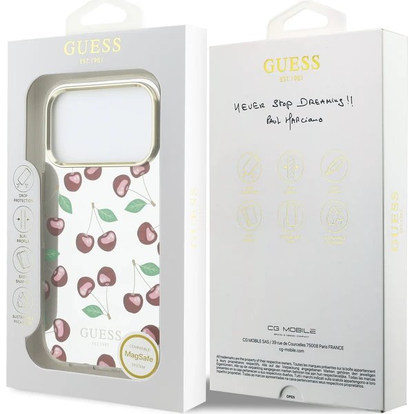 Guess PC/TPU Mirror Glitter Cherry MagSafe kryt iPhone 17 Pro bílý