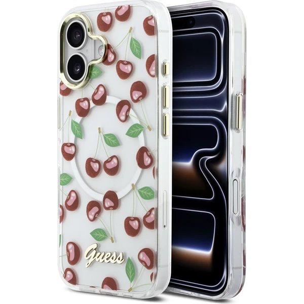Guess IML Glitter Cherry MagSafe kryt iPhone 17 biely