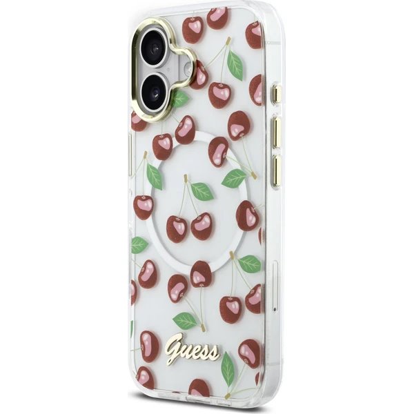 Guess IML Glitter Cherry MagSafe kryt iPhone 17 biely