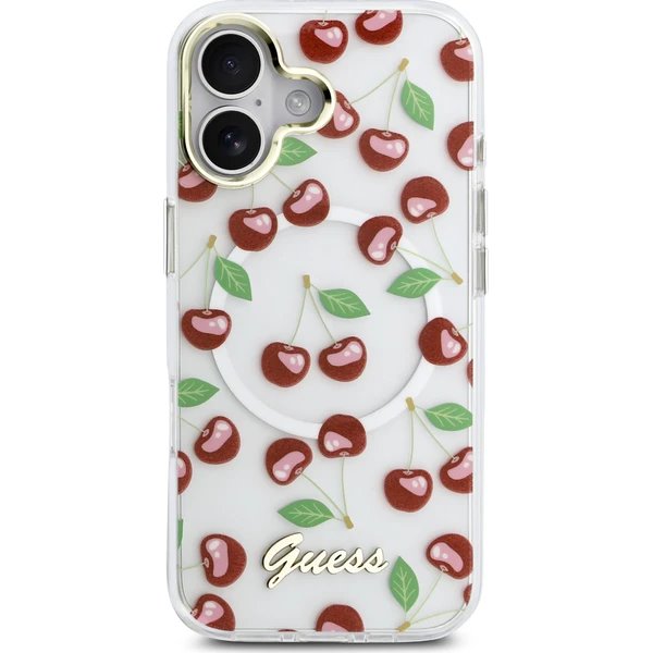 Guess IML Glitter Cherry MagSafe kryt iPhone 17 biely