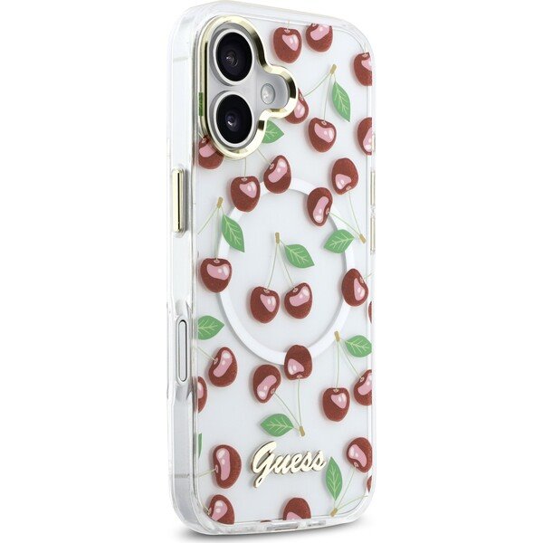 Guess IML Glitter Cherry MagSafe kryt iPhone 17 biely