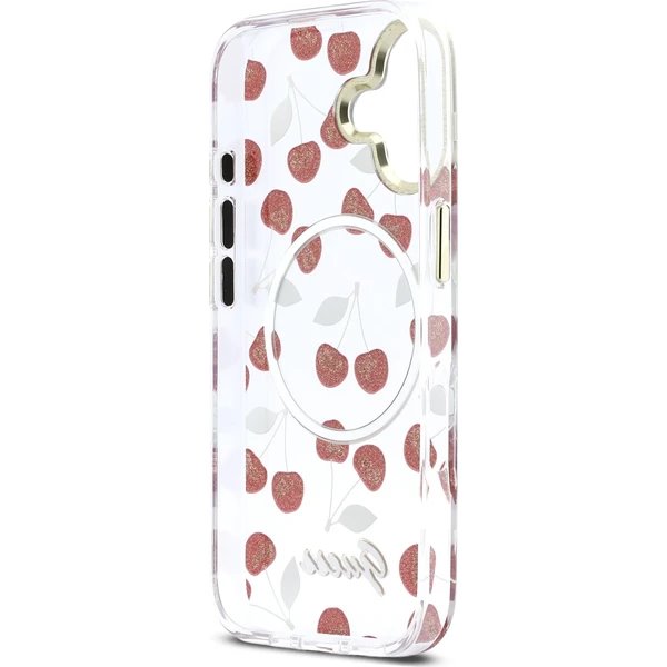 Guess IML Glitter Cherry MagSafe kryt iPhone 17 biely