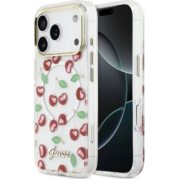 Guess IML Glitter Cherry MagSafe kryt iPhone 17 Pro biely