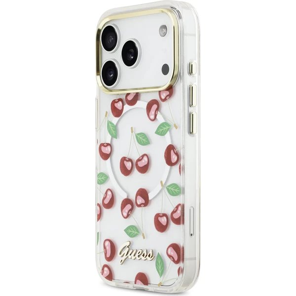 Guess IML Glitter Cherry MagSafe kryt iPhone 17 Pro biely