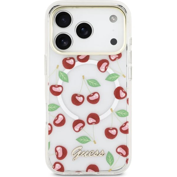 Guess IML Glitter Cherry MagSafe kryt iPhone 17 Pro biely