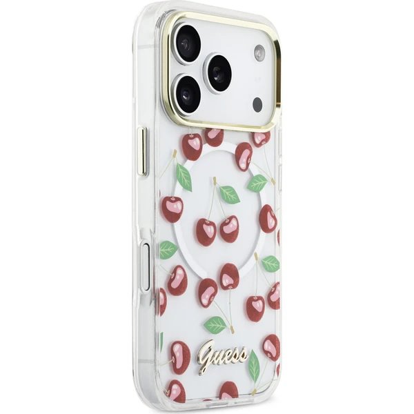 Guess IML Glitter Cherry MagSafe kryt iPhone 17 Pro biely