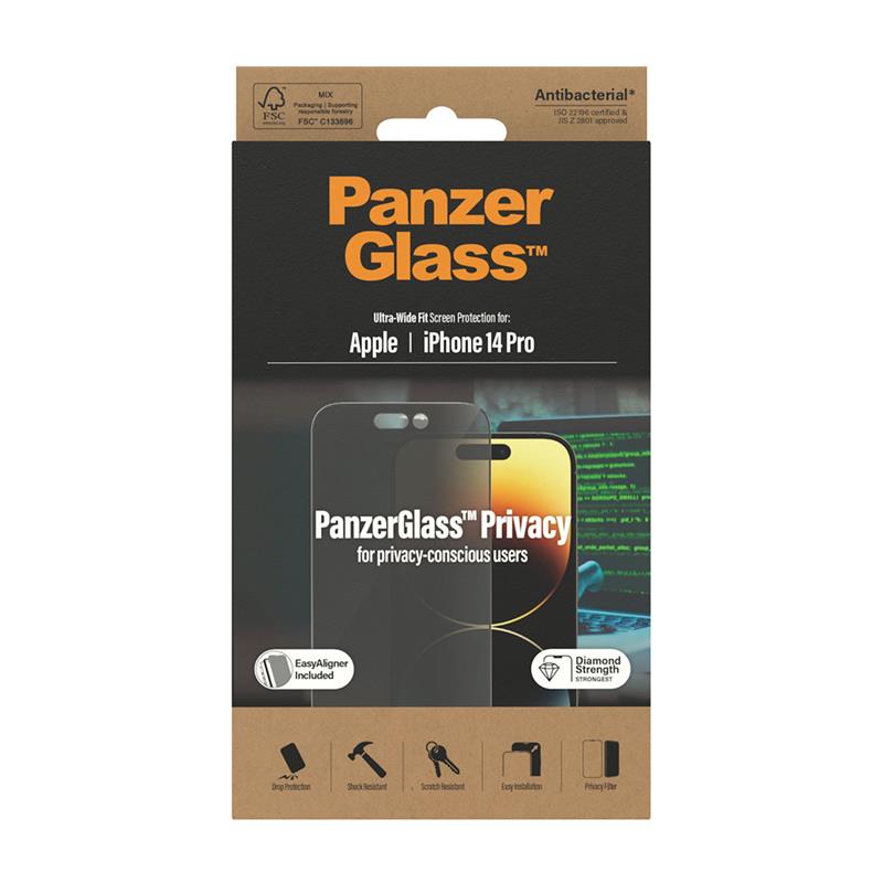 PanzerGlass ochranné sklo UWF Privacy AB s aplikátorem pro iPhone 14 Pro - Black Frame