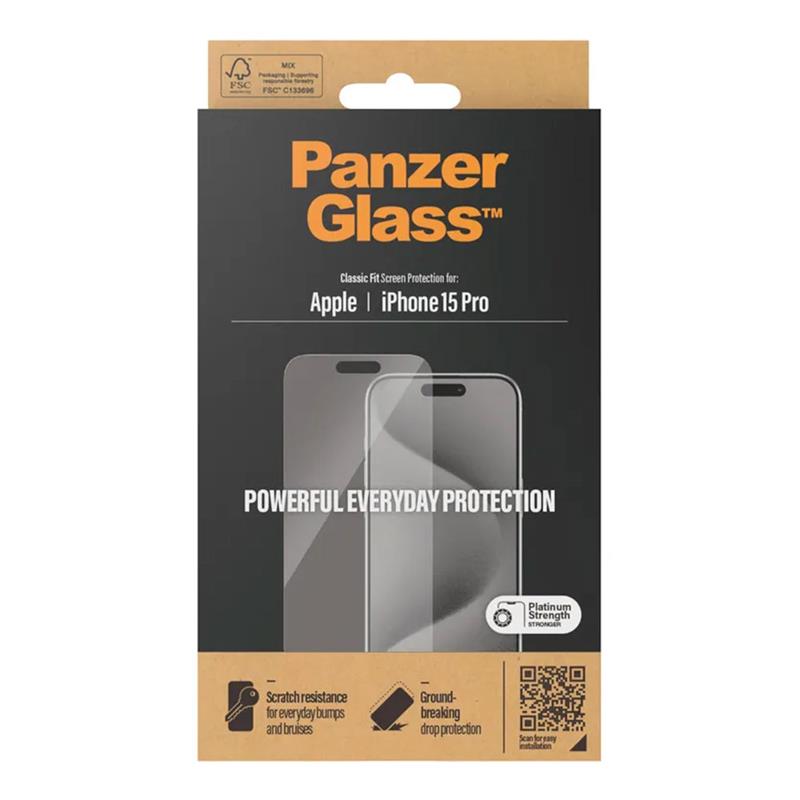 PanzerGlass ochranné sklo Classic Fit pro iPhone 15 Pro-Clear