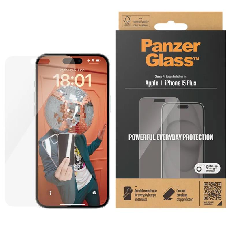 PanzerGlass ochranné sklo Classic Fit pro iPhone 15 Plus-Clear