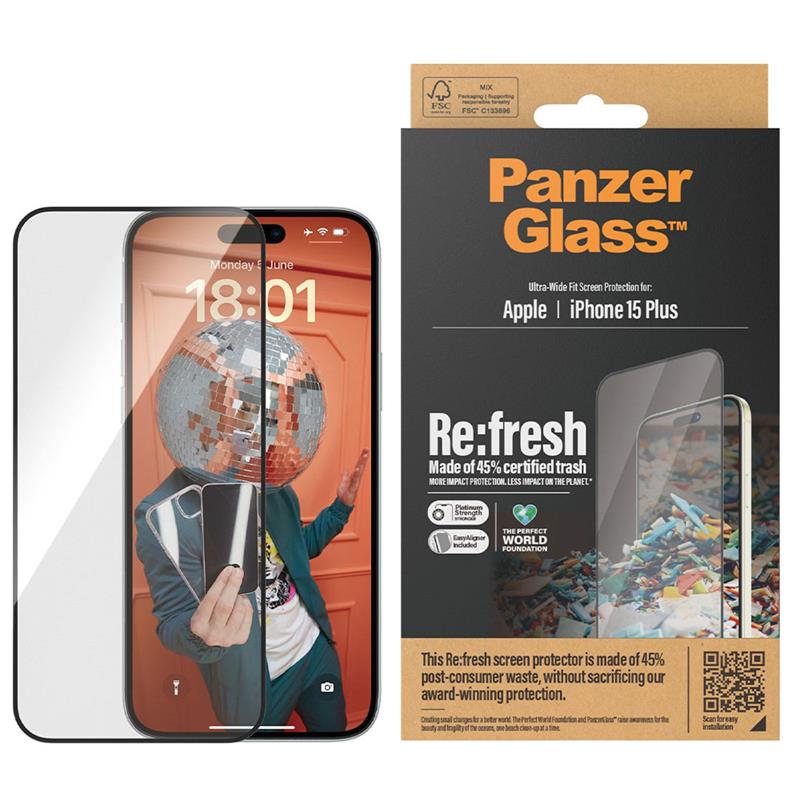 PanzerGlass ochranné sklo UWF Refresh pro iPhone 15 Plus-Black Frame