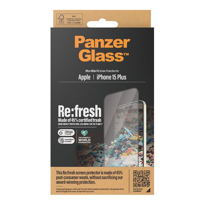 PanzerGlass ochranné sklo UWF Refresh pro iPhone 15 Plus-Black Frame