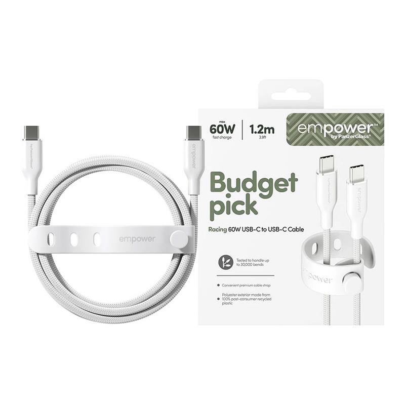 PanzerGlass kabel EMPOWER Racing USB-C na USB-C 1,2 m 60W - bílý