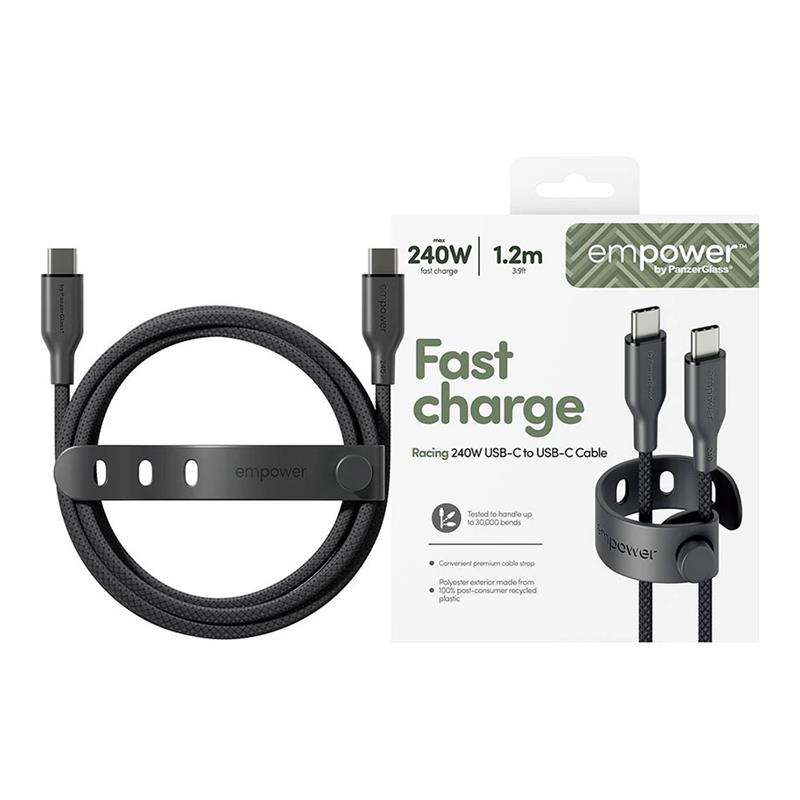 PanzerGlass kabel EMPOWER Racing USB-C na USB-C 1,2 m 240 W - černý