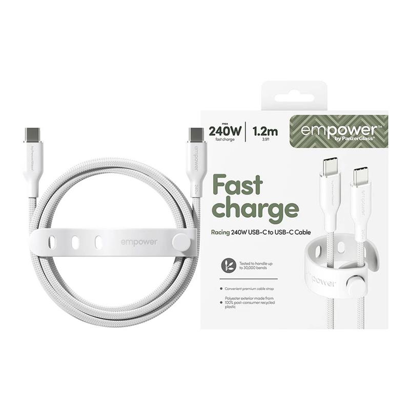PanzerGlass kabel EMPOWER Racing USB-C na USB-C 1,2 m 240 W - bílý