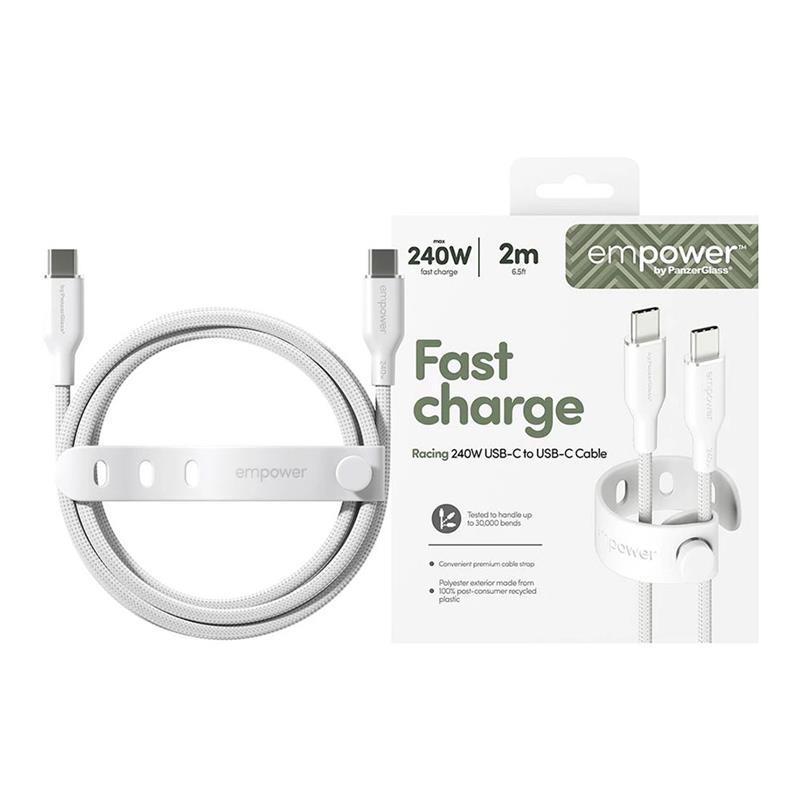 PanzerGlass kabel EMPOWER Racing USB-C na USB-C 2m 240W - bílý