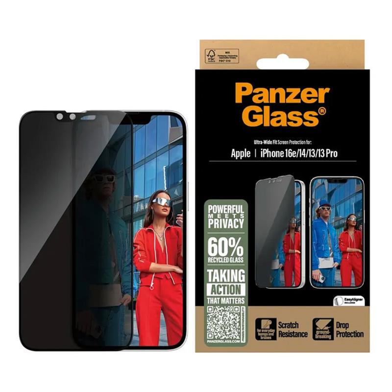 PanzerGlass ochranné sklo UWF Privacy pro iPhone 17e/16e/14/13/13 Pro - Black Frame