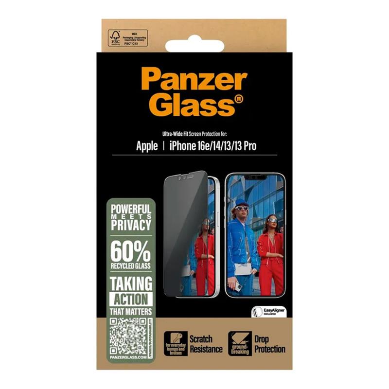 PanzerGlass ochranné sklo UWF Privacy pro iPhone 17e/16e/14/13/13 Pro - Black Frame
