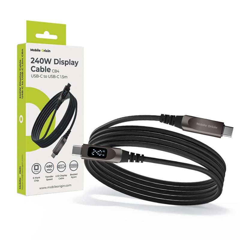 Mobile Origin 240W Display Cable USB-C to USB-C 1,5m CB4 - Black