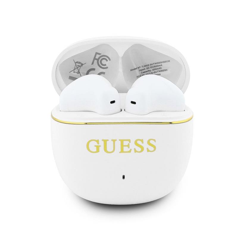 Guess Gold Line Glossy Classic Logo TWS Bezdrátová Sluchátka bílá