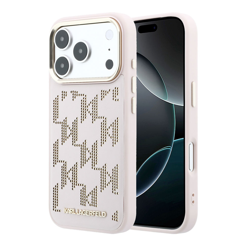 Karl Lagerfeld PU Perforated Monogram MagSafe MagSafe kryt iPhone 17 Pro Max růžový
