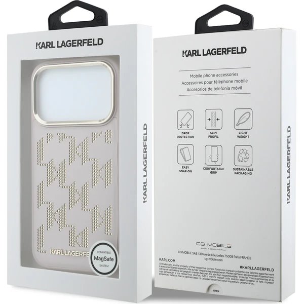 Karl Lagerfeld PU Perforated Monogram MagSafe MagSafe kryt iPhone 17 Pro Max růžový