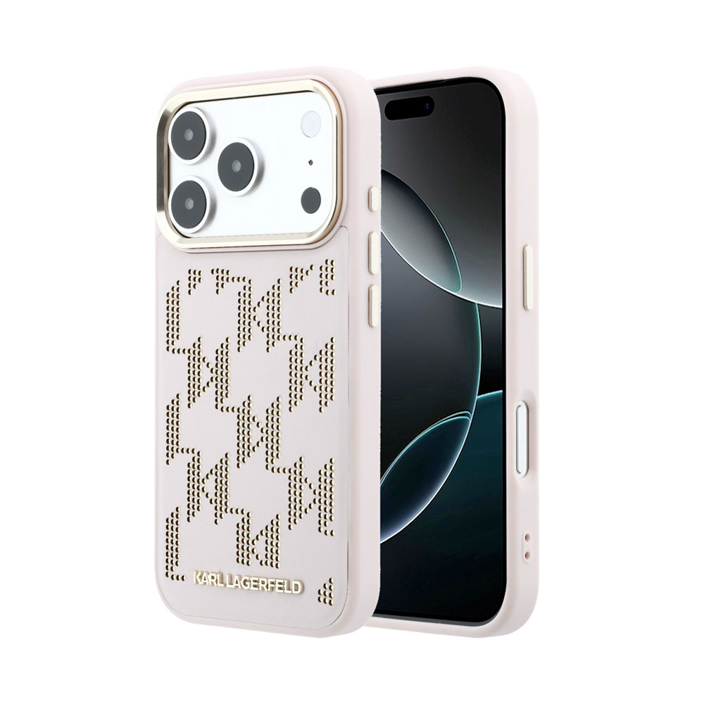Karl Lagerfeld PU Perforated Monogram MagSafe MagSafe kryt iPhone 17 Pro růžový
