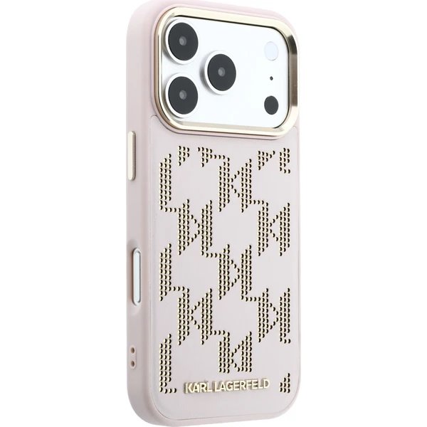 Karl Lagerfeld PU Perforated Monogram MagSafe MagSafe kryt iPhone 17 Pro růžový