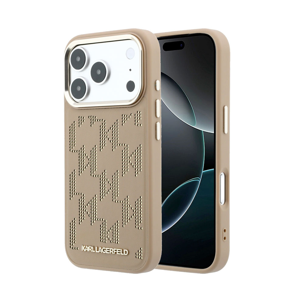 Karl Lagerfeld PU Perforated Monogram MagSafe MagSafe kryt iPhone 17 Pro hnědý