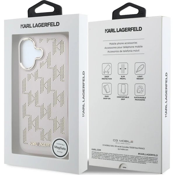 Karl Lagerfeld PU Perforated Monogram MagSafe MagSafe kryt iPhone 17 růžový