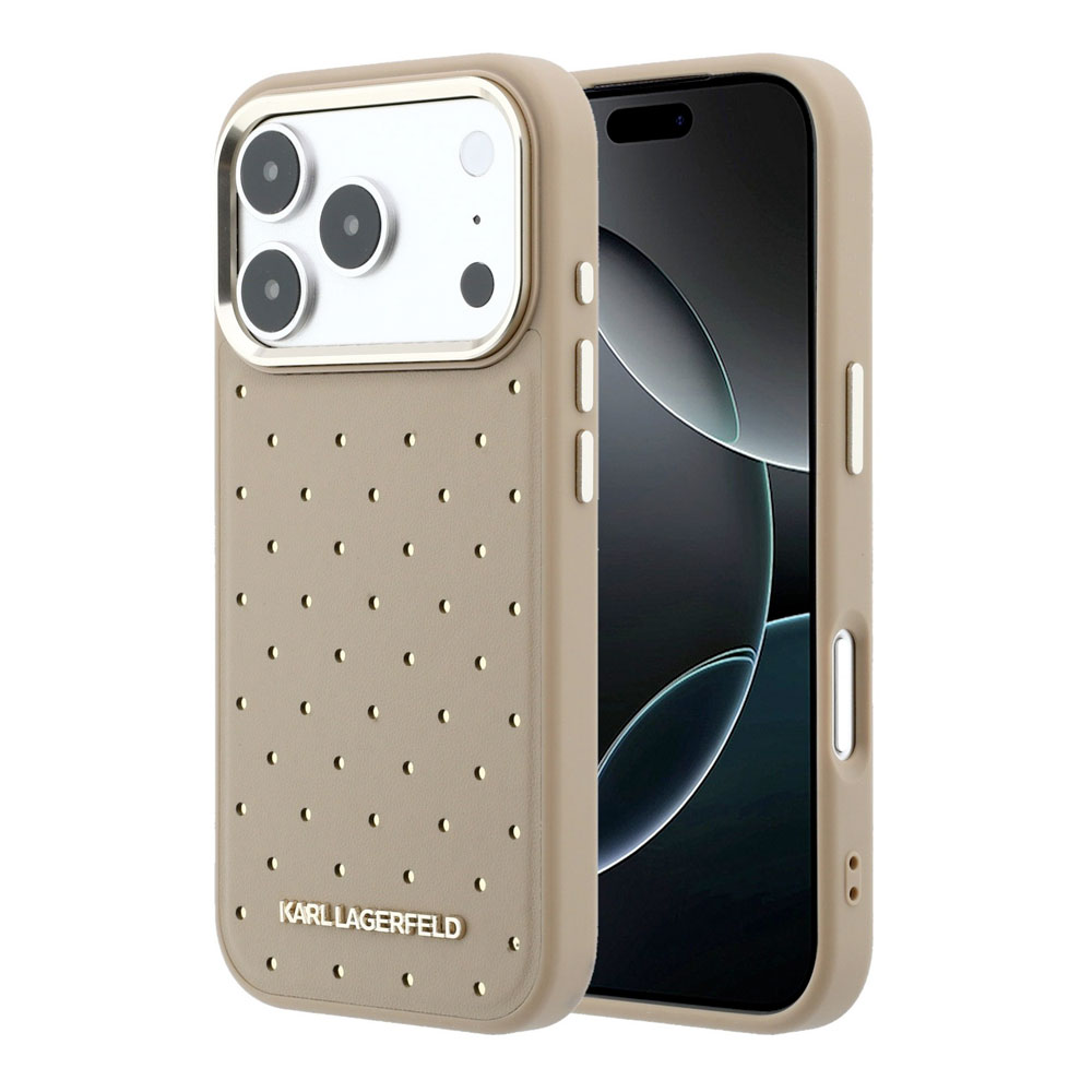 Karl Lagerfeld PU Perforated Gold Dots MagSafe kryt iPhone 17 Pro Max béžový