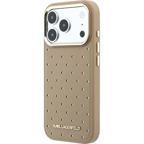 Karl Lagerfeld PU Perforated Gold Dots MagSafe kryt iPhone 17 Pro Max béžový
