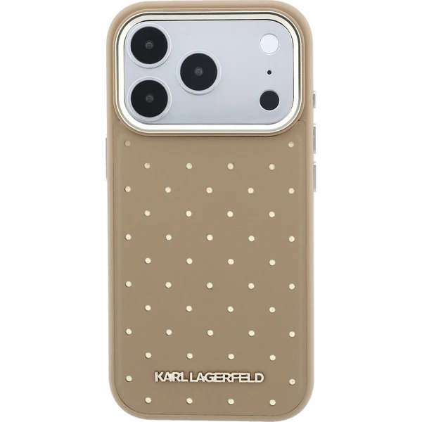 Karl Lagerfeld PU Perforated Gold Dots MagSafe kryt iPhone 17 Pro Max béžový